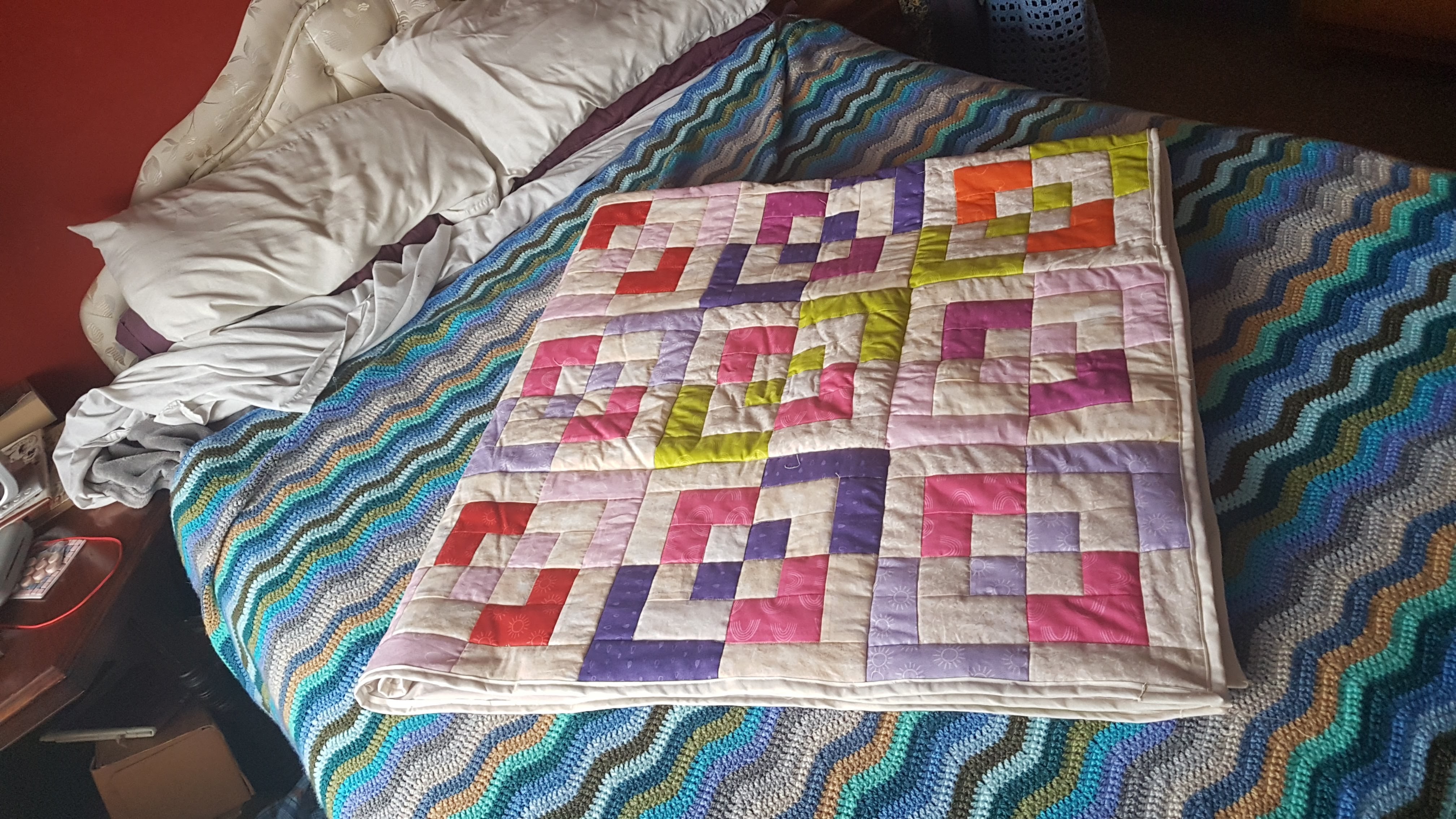 'scuse the rumpled sheet! This is folded in four. The largest quilt I have made! 